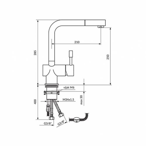 STEEL JS38601 Baterija za sudoperu - sa izvlačnim tušem nerđajući čelik OUTLET