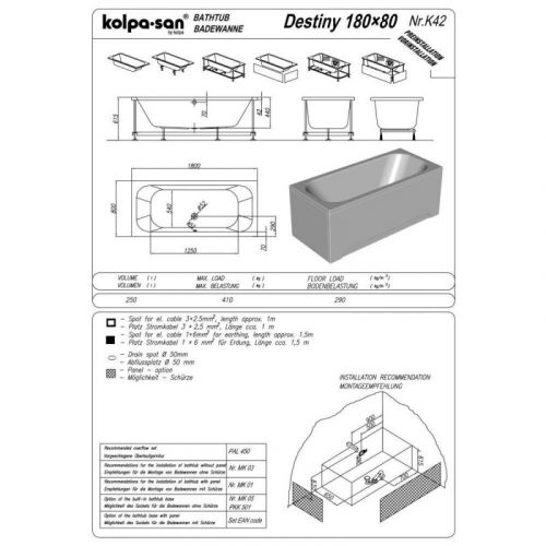 DESTINY kada ugradna 180x80 UN 571040