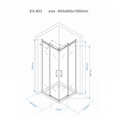 Tuš Paravan EX803 80x80x195/8mm Nano Easy Clean