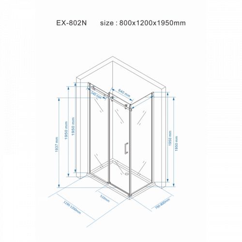 EX802N tuš paravan 80x120x195/8mm